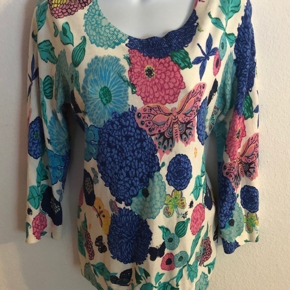 Talbots Floral Jewel Bright Sweater Soft Button Up Back M - Picture 4 of 5